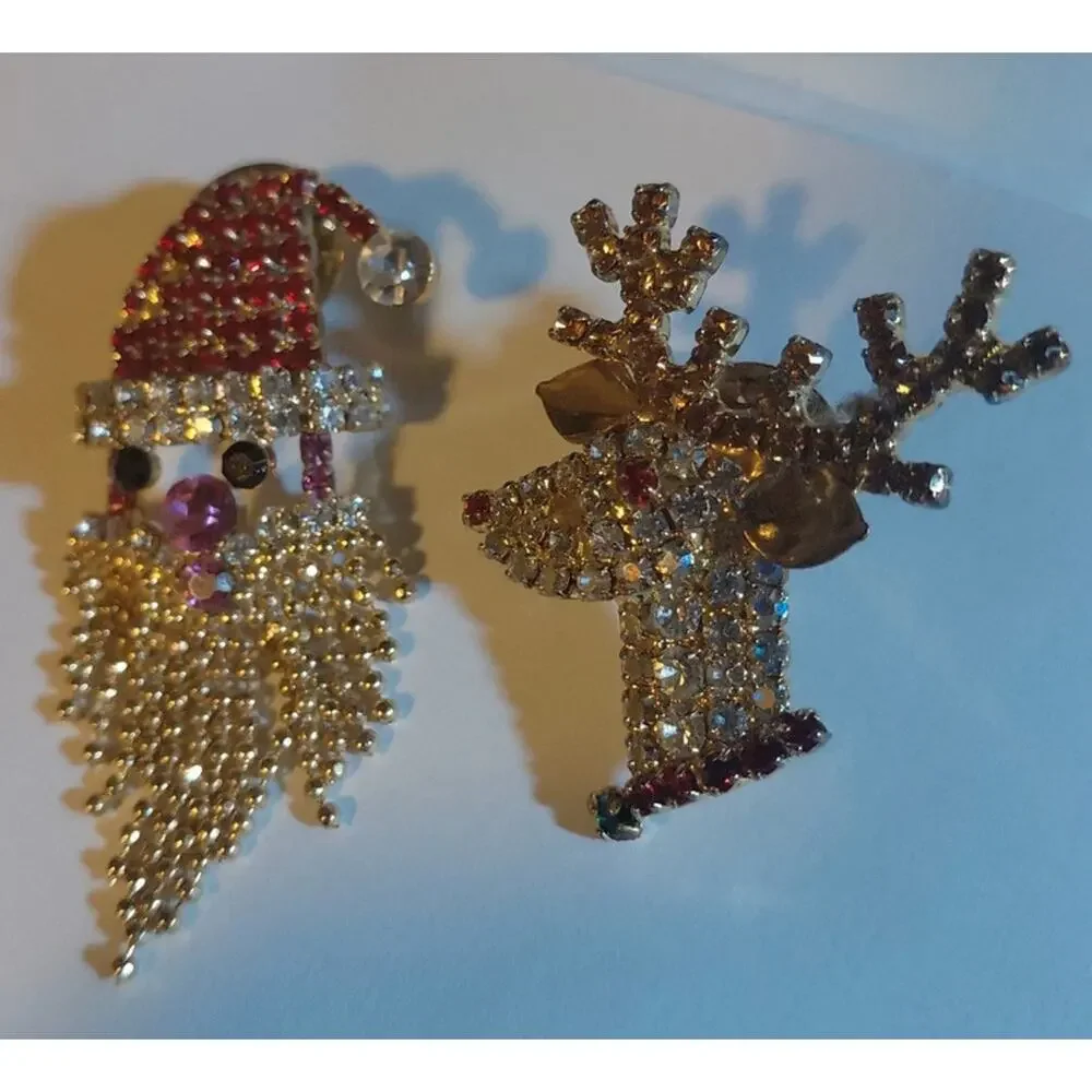 Vintage Kirk's folly Santa Claus and Rudolph pin Broach set
